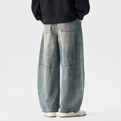 Denim Pants Vintage Elastic Waist Black Jeans Male Harajuku Hip Hop Cotton Oversize Wide Leg Trousers