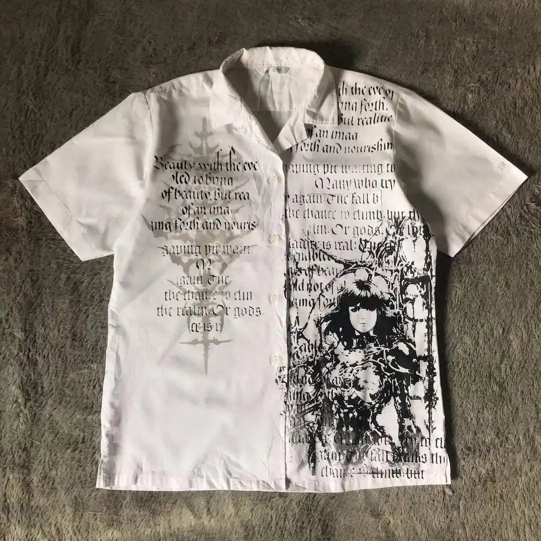 Y2K Black Shirt Affliction Retro T Shirt Harajuku Skull Holy Writ Letter Printing Tee Gothic Short Sleeves Tops