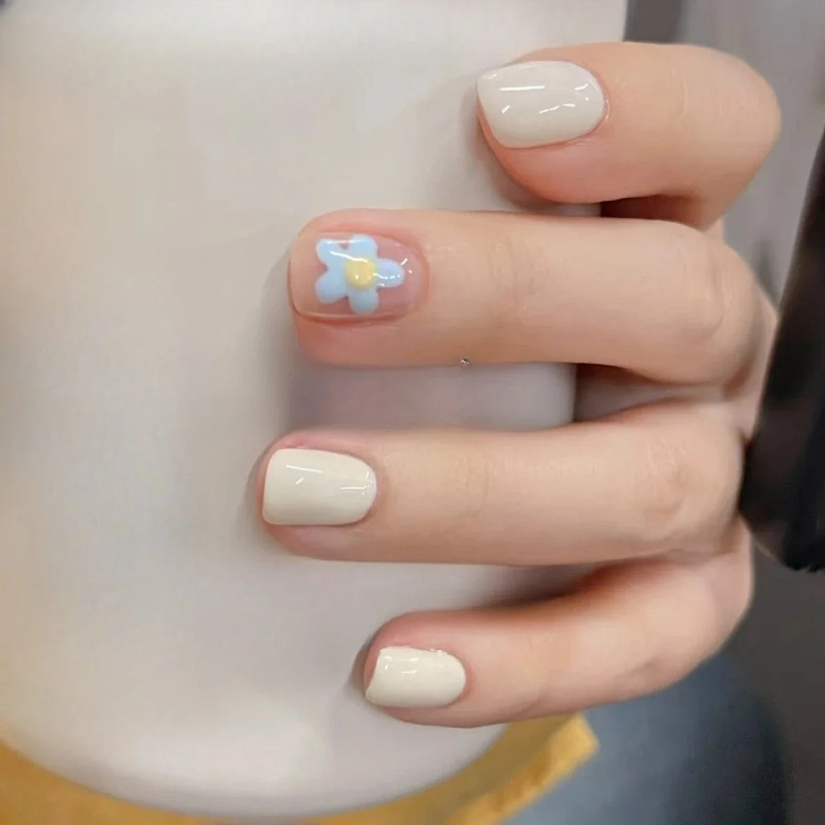24Pcs Pink Cat Blue Love Cute Short Ballet Press on False Nails Sweet French Cat Eye Bow Star Designs Style Detachable Nails Set