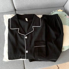 Luxury Pajama Set Solid Color Short Sleeve Lapel Top