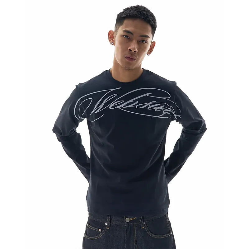 Y2K American Black Letter Pattern Printed Long-Sleeved Casual