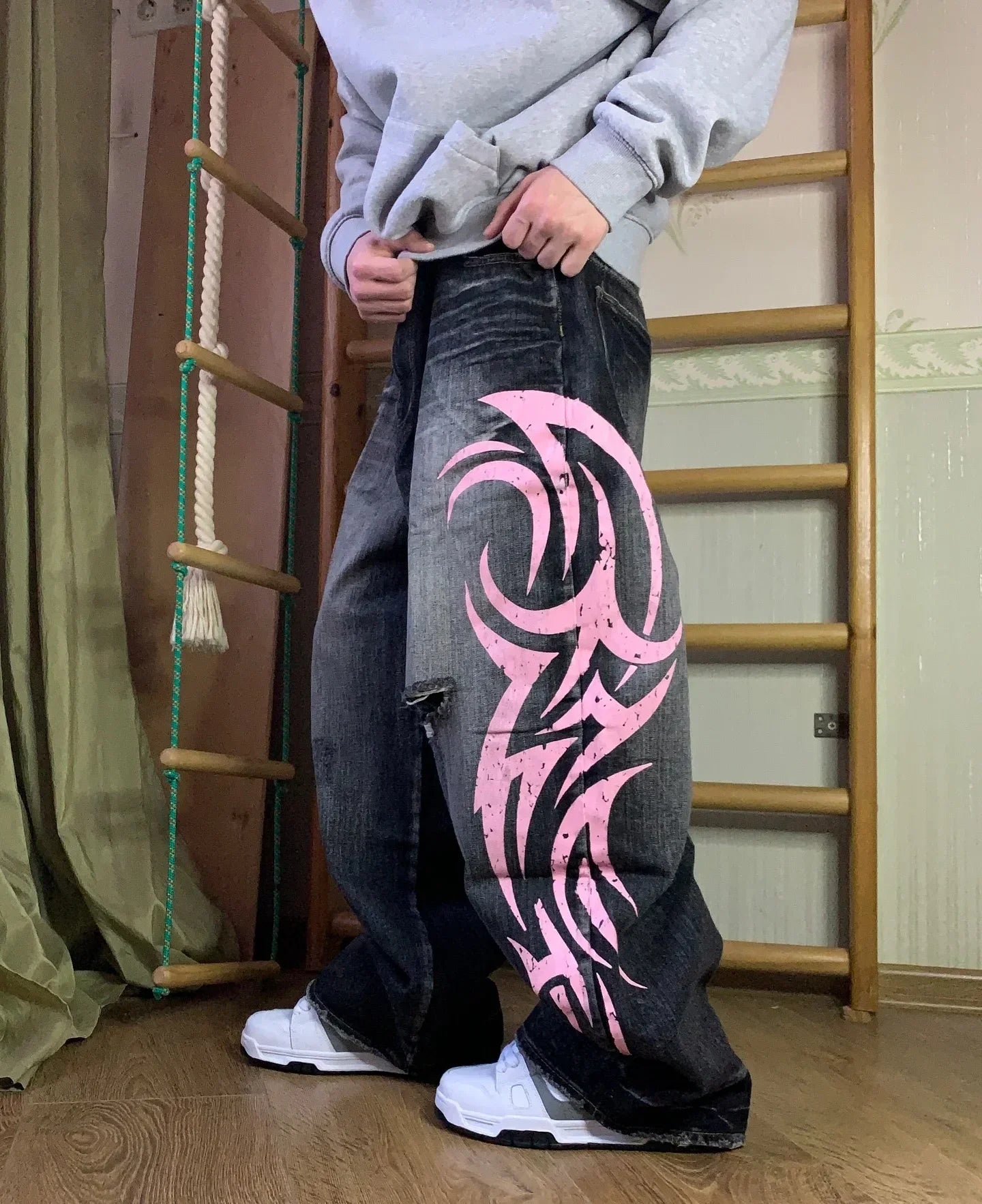 American Graffiti Punk Hip-Hop Printed Gothic Jeans