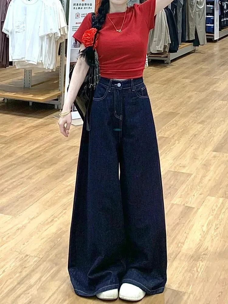Vintage High-Waisted Wide-Leg Jeans Skirt American Style
