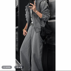 Unisex Stand Collar Short Jacket Loose Wide Leg Pants Set Trendy Casual Streetwear Oversized Urban