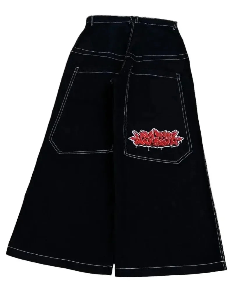 Y2K Loose Jeans Retro Pattern Embroidery Hip Hop American Harajuku Street Clothing Wide Legs Jeans