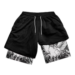 double layered shorts anime high waisted oversized breathable sports shorts training