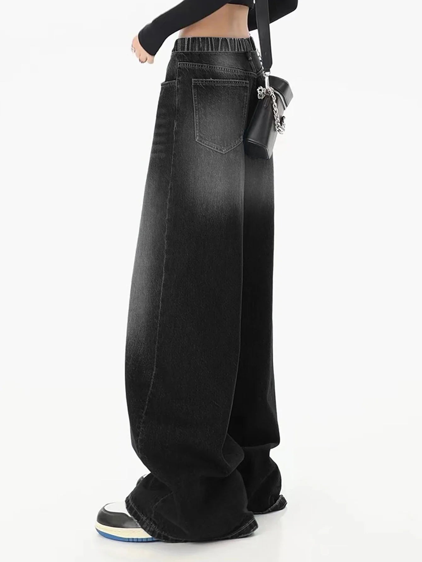 Vintage black washed loose straight-leg jeans
