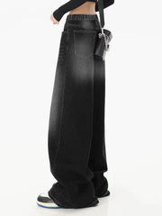 Vintage black washed loose straight-leg jeans