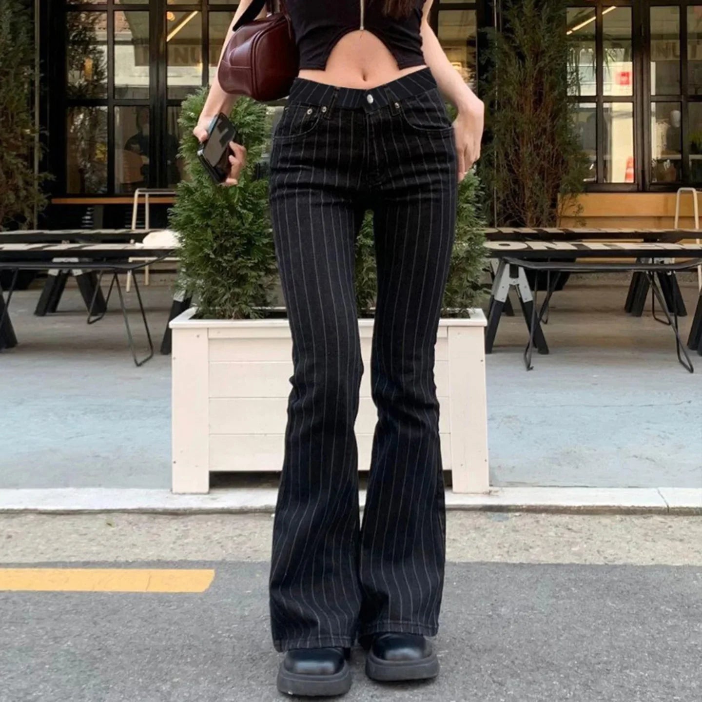 Retro Lace-up Low Rise Pants Streetwear Patchwork Loose Casual
