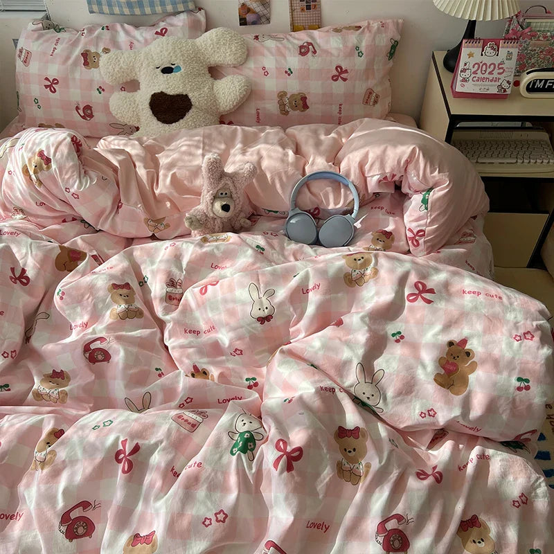 Soft Skin-friendly Bedding Set Comfortable Breathable Duvet Cover Set with Sheet Single Double Quilt Cover