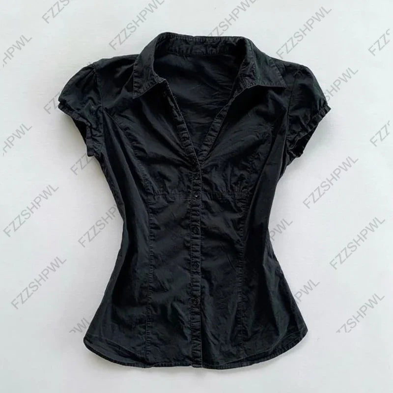 Y2K Short Sleeve T-shirt Solid color Black