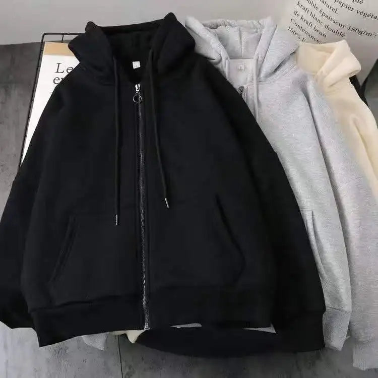 Y2K American Letter Printed Zip-up Hoodies Street Harajuku Style Sweatshirt Couple Casual Loose Plus Velvet Hoodie