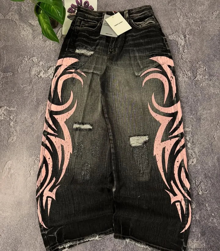 Y2K High Street Dark Gothic Unisex Jeans American Harajuku Baggy Straight Pants Hip Hop Rock Trend Wide Pants