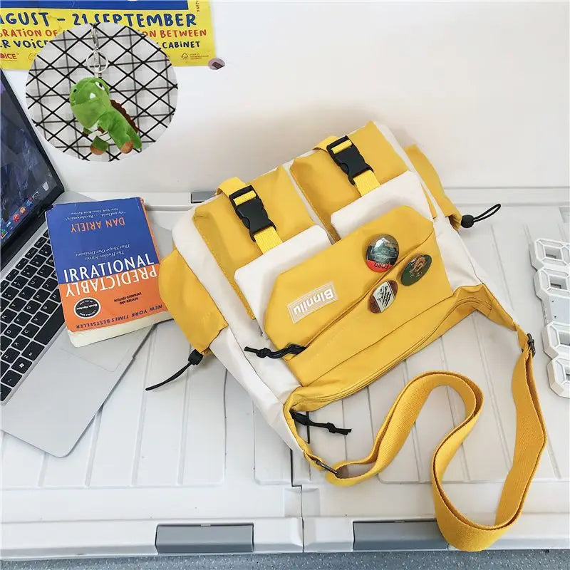 Japanese Simple Messenger Bag Student Nylon Waterproof Canvas Handbag Shoulder Crossbody Bags