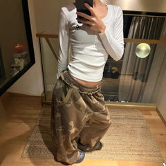 American Style Girl Camouflage Wide Leg Pants Straight Casual Loose Sports Sweatpants Design Long