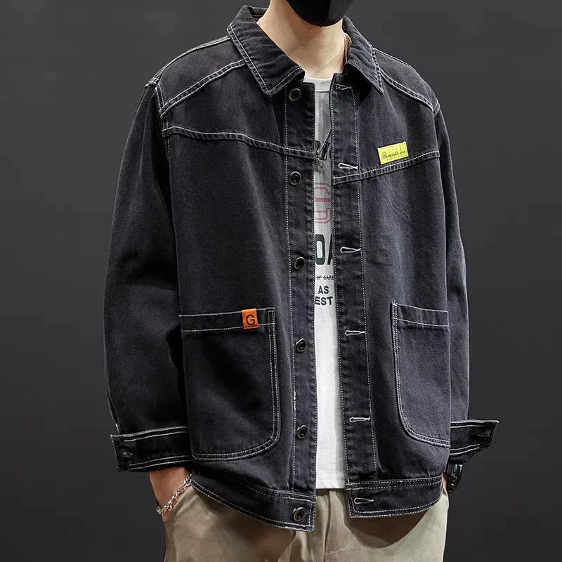 Loose Casual Denim Jacket Trendy Splicing Workwear Individuality
