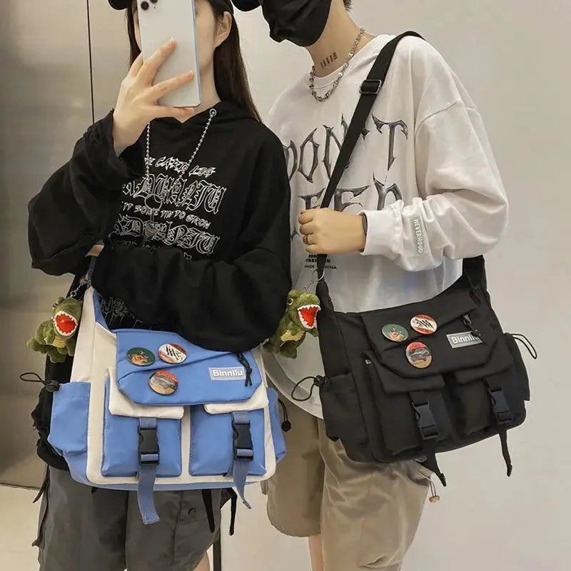 Japanese Simple Messenger Bag Student Nylon Waterproof Canvas Handbag Shoulder Crossbody Bags