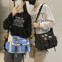 Japanese Simple Messenger Bag Student Nylon Waterproof Canvas Handbag Shoulder Crossbody Bags