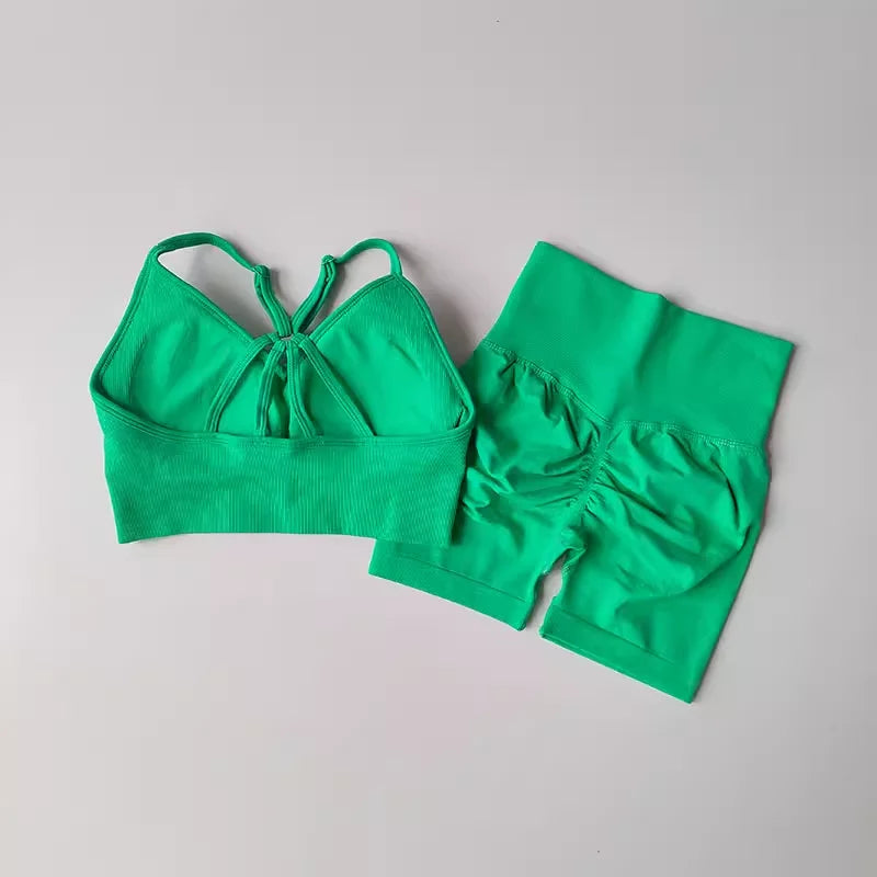 2 Pcs Yoga Sets High Waist Workout Outfits Gym Wear Gym Clothing Sports Suits Fitness Tracksuit Sportswear Shorts Suit