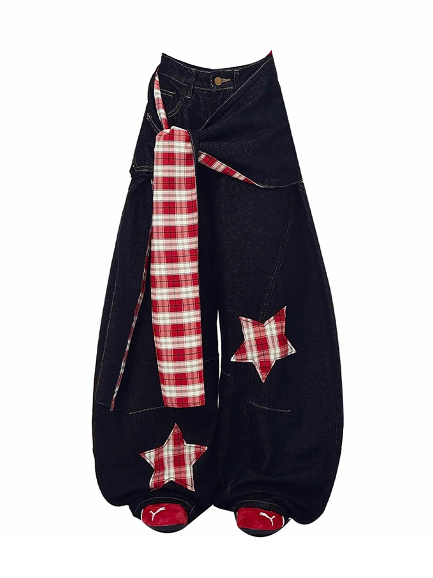 Black Gothic Y2k Jeans with Star Vintage Harajuku Baggy Emo Jean Pants Japanese Grunge Oversize Denim Trousers