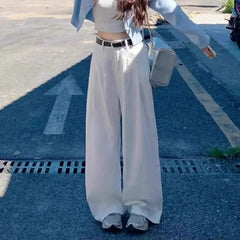 High Waist Wide Leg Jeans Loose Style White Denim Pants Straight Floor-Length Design
