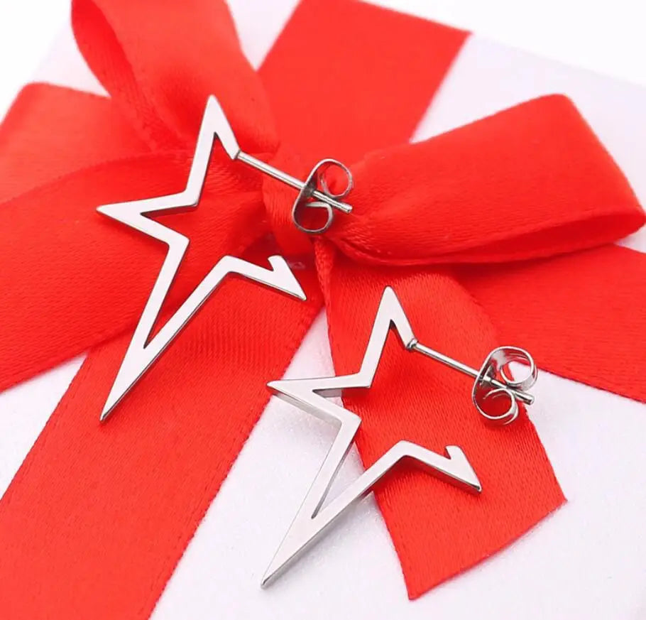 Harajuku Punk Big Star Earring Irregular Hollow Out Alien Metal Pentagram Ear Stud