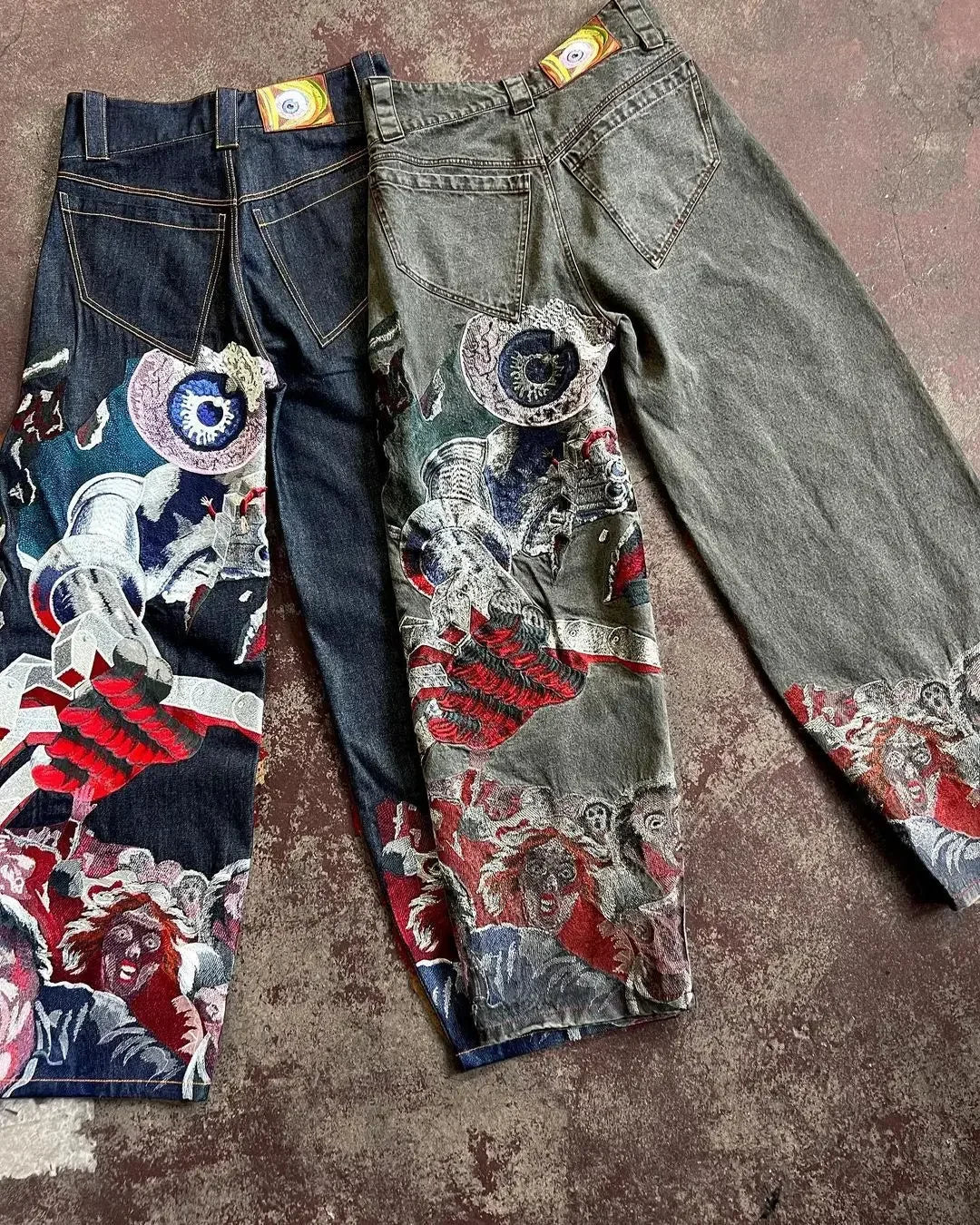 Streetwear Y2K Jeanss Casual Hip Hop Punk Baggy Jeans Retro Oversized Graphic Embroidery High Waisted Wide Leg Jeans
