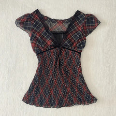 Y2K Vintage Pleated Tees Trashy Street Clothing Girl Slim Fit Tees Harajuku Casual Sweet Tops Chic