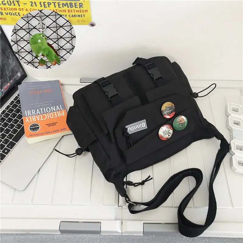 Japanese Simple Messenger Bag Student Nylon Waterproof Canvas Handbag Shoulder Crossbody Bags