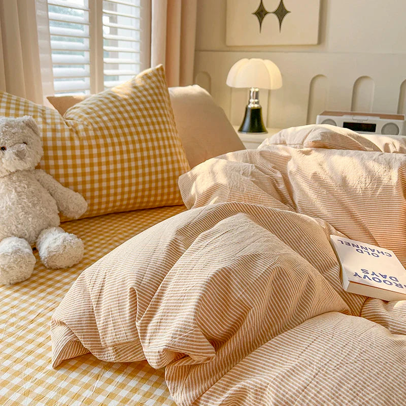 Lattice Duvet Cover Set with Sheet Pillowcases No Filling Warm Bed Linen Twin Full Queen Size Grid Home Bedding Set