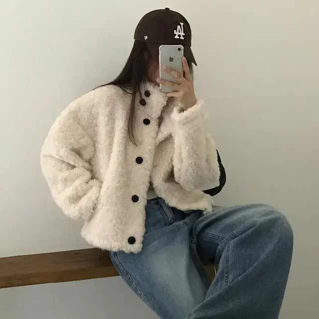 American Loose Short Lamb Wool Jacket High Street Lambswool Jacket Coat Jackets
