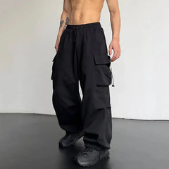 Casual Cargo Pants Streetwear Classic Man Straight Wide-leg Pants Drawstring Workwear Trendy Loose Cargo Trousers