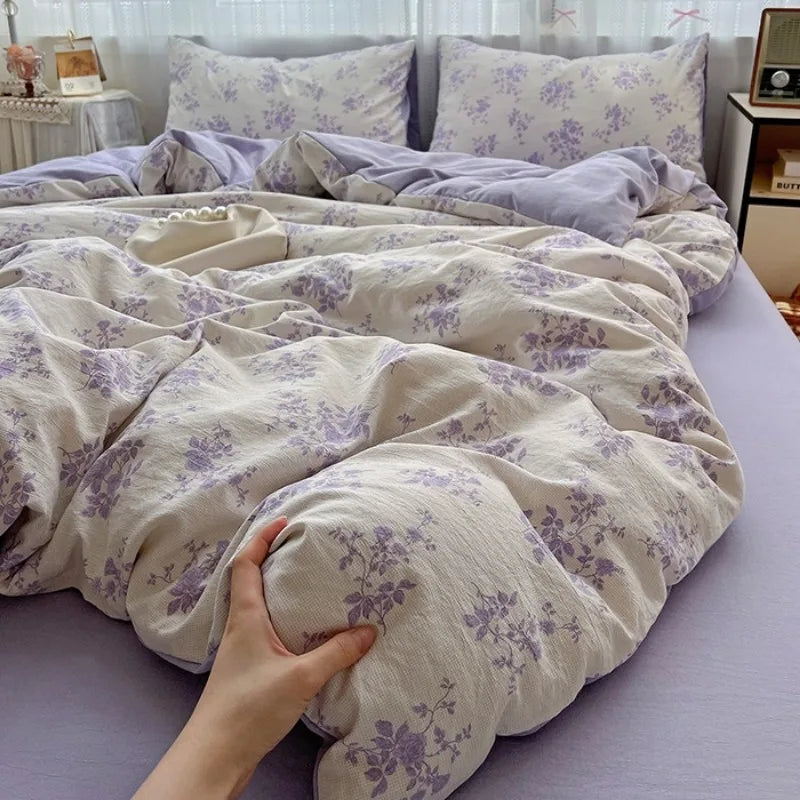 class A high gram weight linen raw hemp four-piece set jacquard quilt cover bed sheet student dormitory three-piece set