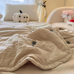 Japanese Minimalism Skin-friendly Blanket Breathable Single Double Duvet Washed Embroidered Comforter Thin Quilt