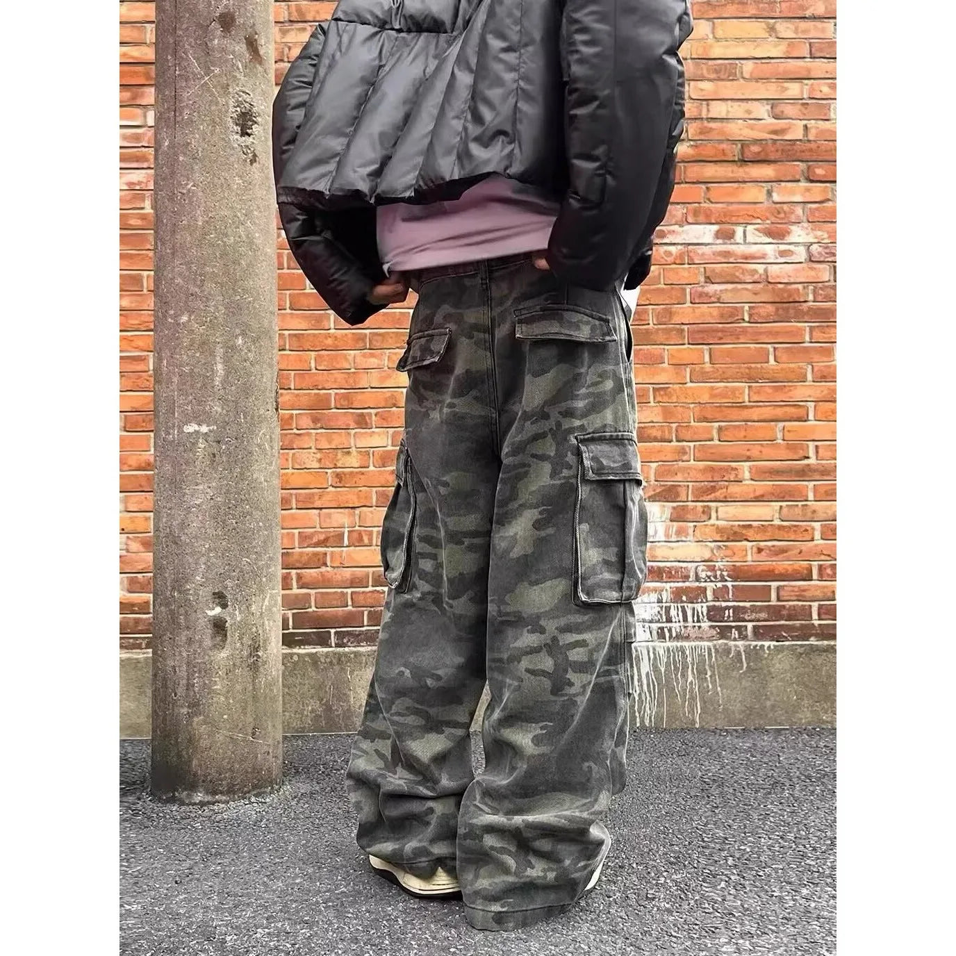 Retro Washed Camouflage Workwear Casual Pants Slim Fit Straight Leg Micro Flared Wide Leg Long Trousers