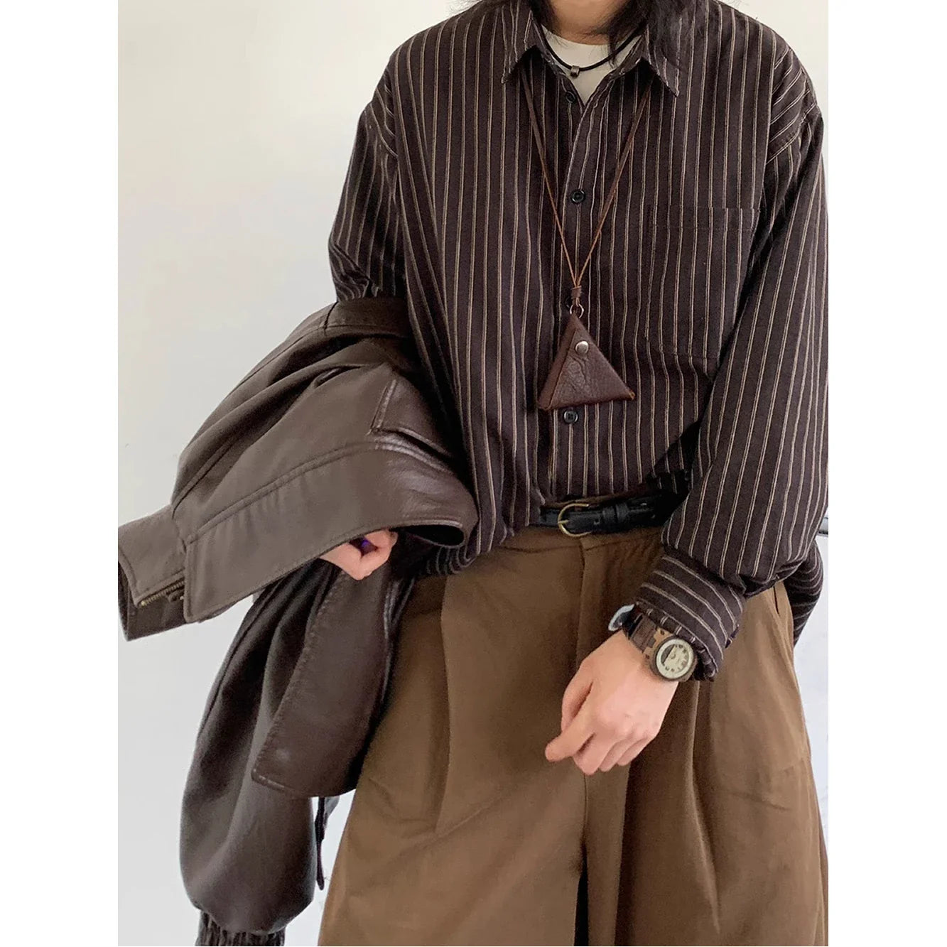Japanese Retro Vintage Striped Shirt Long Sleeve Loose Casual Oversized Blouse Ins Trendy Top Streetwear