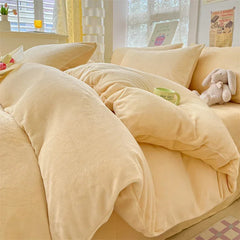 Simple Milk Fleece Warm Duvet Cover Set 220x240 Soft Fluffy Queen Bedding Set Plush Warmth Blanket Cover Sets Cozy