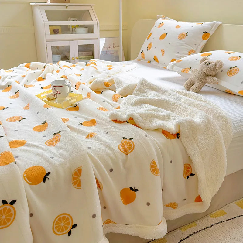 Cartoon Printed Lamb Wool Blanket Thick