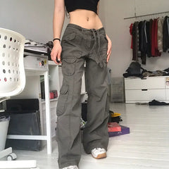 American Style Vintage Multi-pocket Distressed Cargo Pants Loose Fit Slimming Straight-leg Casual Trousers