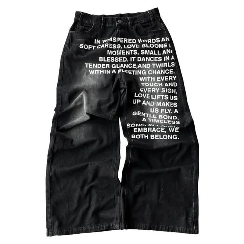 Y2K Jeans vintage American Pattern letter jeans streetwear gothic Harajuku Hip Hop Casual wide leg jeans