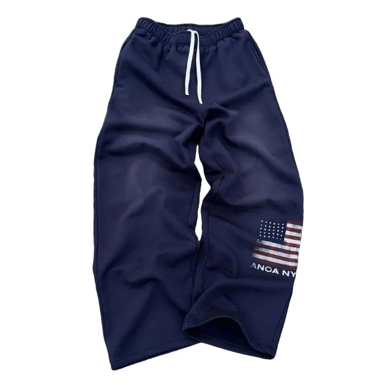 Y2k Clothes Vintage Wash USA Flag Print Wide Leg Sweatpants