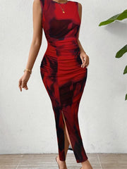Slim Fit Dressable Printed Pattern High Elasticity Tight Fitting Sleeveless Evening Dress
