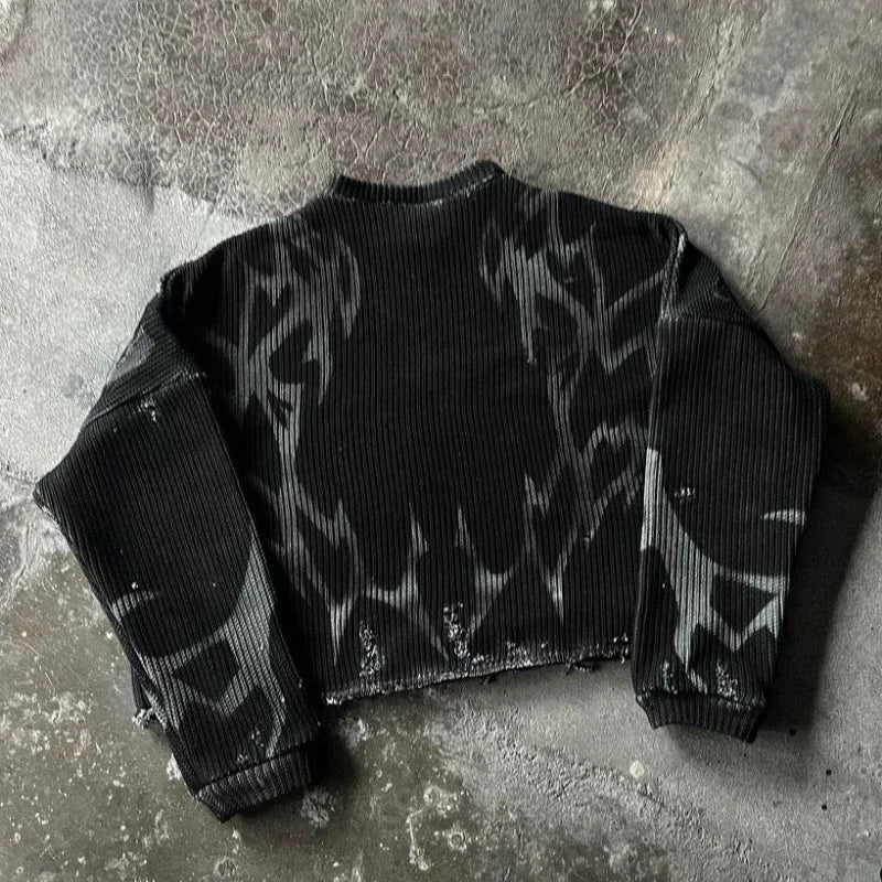 Black Retro Long-Sleeved Punk Gothic Harajuku Knitted Sweatshirt