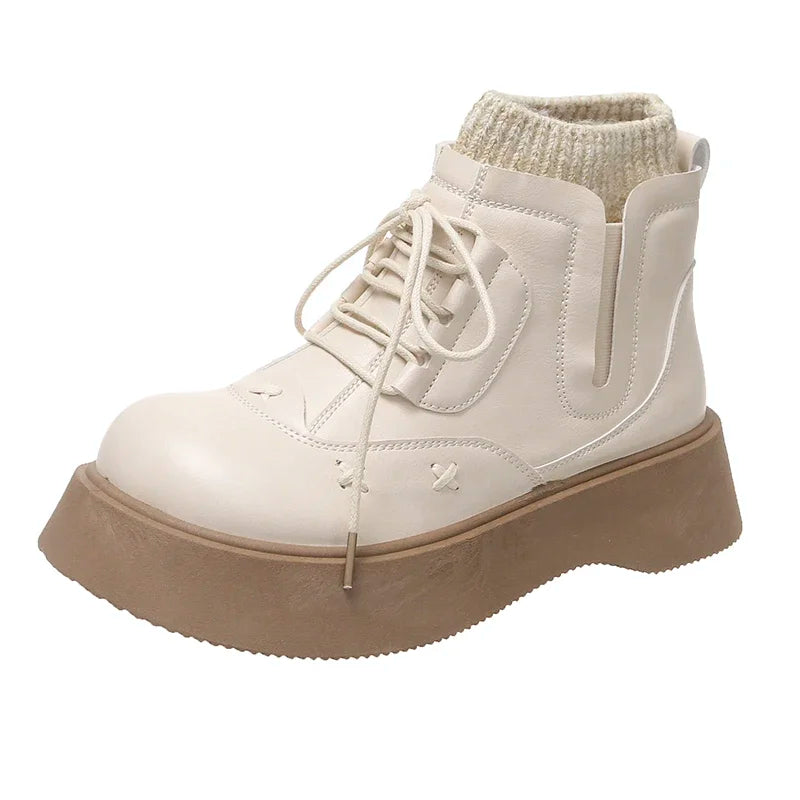 Platform Ankle Boots Elegant Lolita Style Ladies Causal Boots Simple Versatile Leather Boots Women