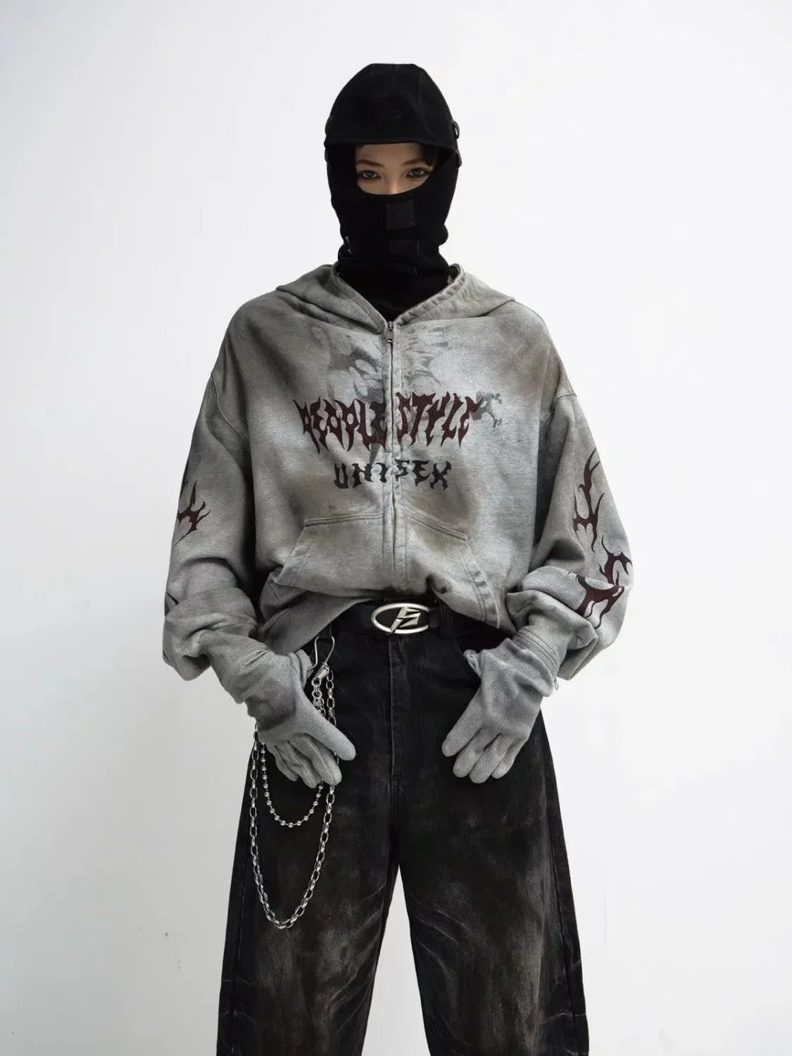 Y2k Harajuku Retro Zipper Hoodie Hip Hop Rock Alphabet Pattern Eye Hoodie Sports Shirt Loose Sports Shirt Tops