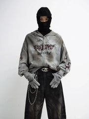 Y2k Harajuku Retro Zipper Hoodie Hip Hop Rock Alphabet Pattern Eye Hoodie Sports Shirt Loose Sports Shirt Tops