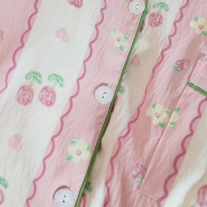 Print Flower Soft Thin Pajama Set Casual 2 Pieces Pajama Set Full Length Sleepwear