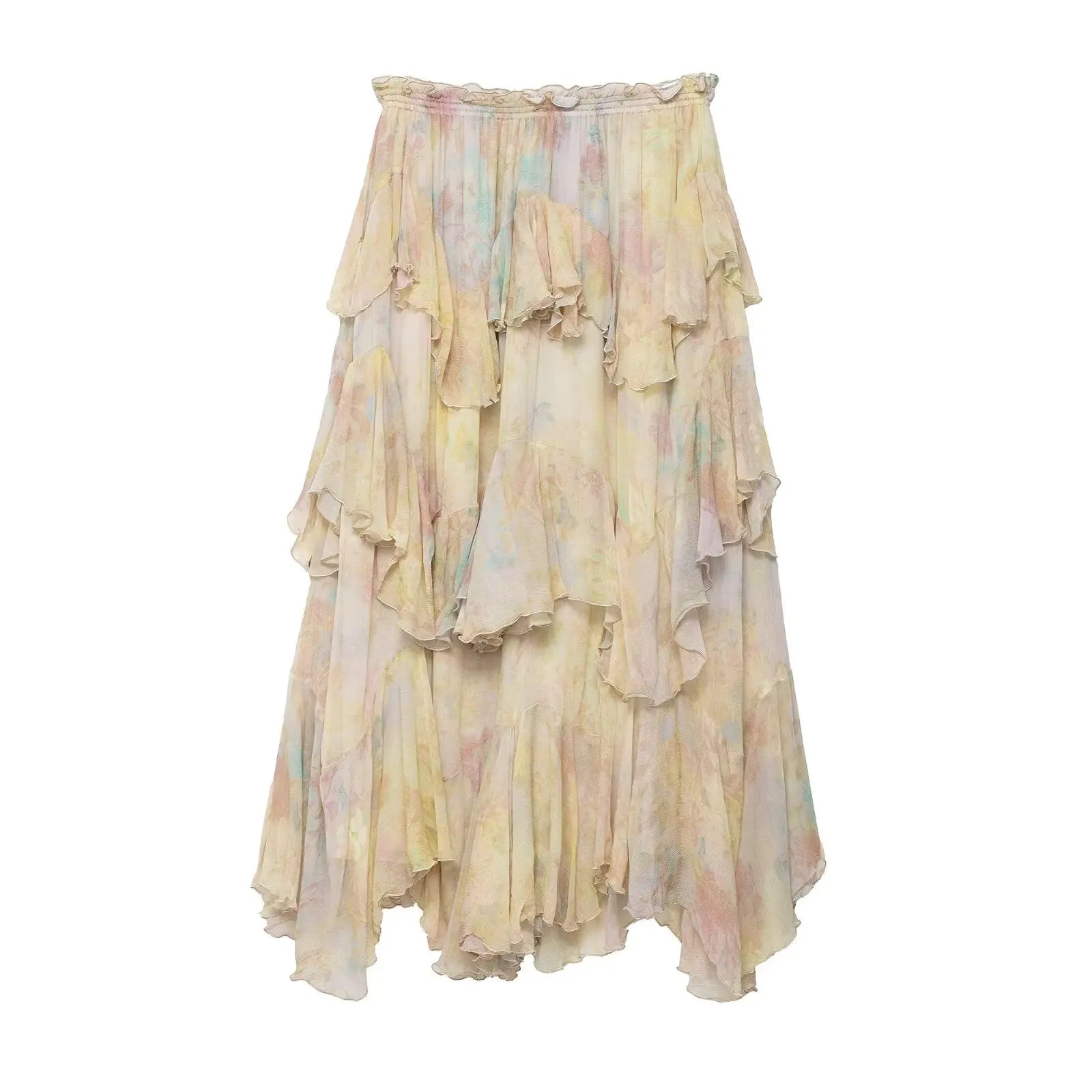 Skirts Features Printed Fabric With Elastic Waistband Mid-Rise Tierred Hem Long Skirts Prairie Chic Casual