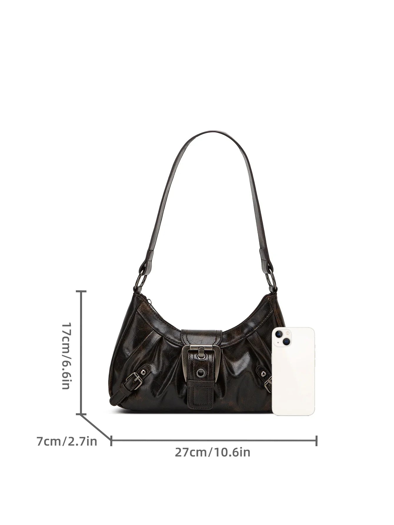 Y2K Retro Style Shoulder Bag, Maillard Pleated Rivet Armpit Bag,able Ladies Cool Leather Shoulder Bag