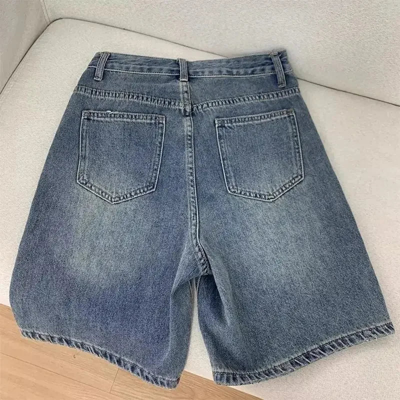 Casual Denim Shorts Wide Leg Short Jeans Knee Lenght Denim Pant High Waist Shorts Girls